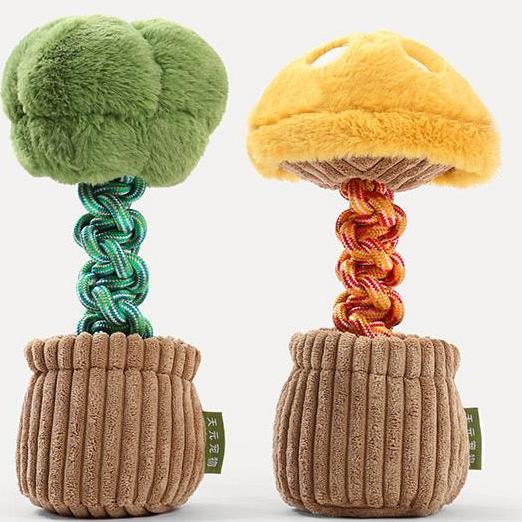 Pet Squeaky Entertainment Toy - Green - Yellow - Plush Tree Delight