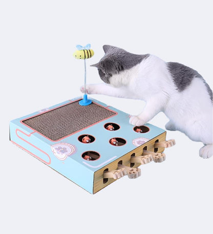 3-in-1 Corrugated Cardboard for Cat Scratcher Busy Box Toy Scratcher for Cat Teaser Wands to Relieve Boredom & Consume E Brand: YUNLEI