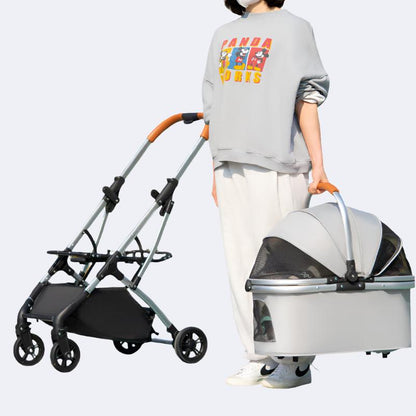 2-in-1 Foldable Pet Stroller (White/Black)