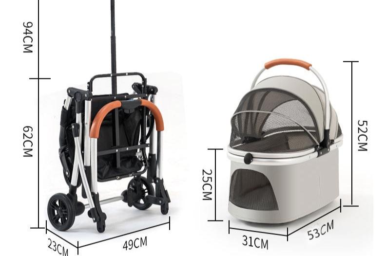 2-in-1 Foldable Pet Stroller (White/Black)