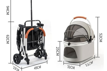 2-in-1 Foldable Pet Stroller (White/Black)