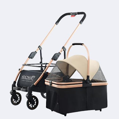 2-in-1 Foldable Aluminum Alloy Pet Stroller - Rose Gold