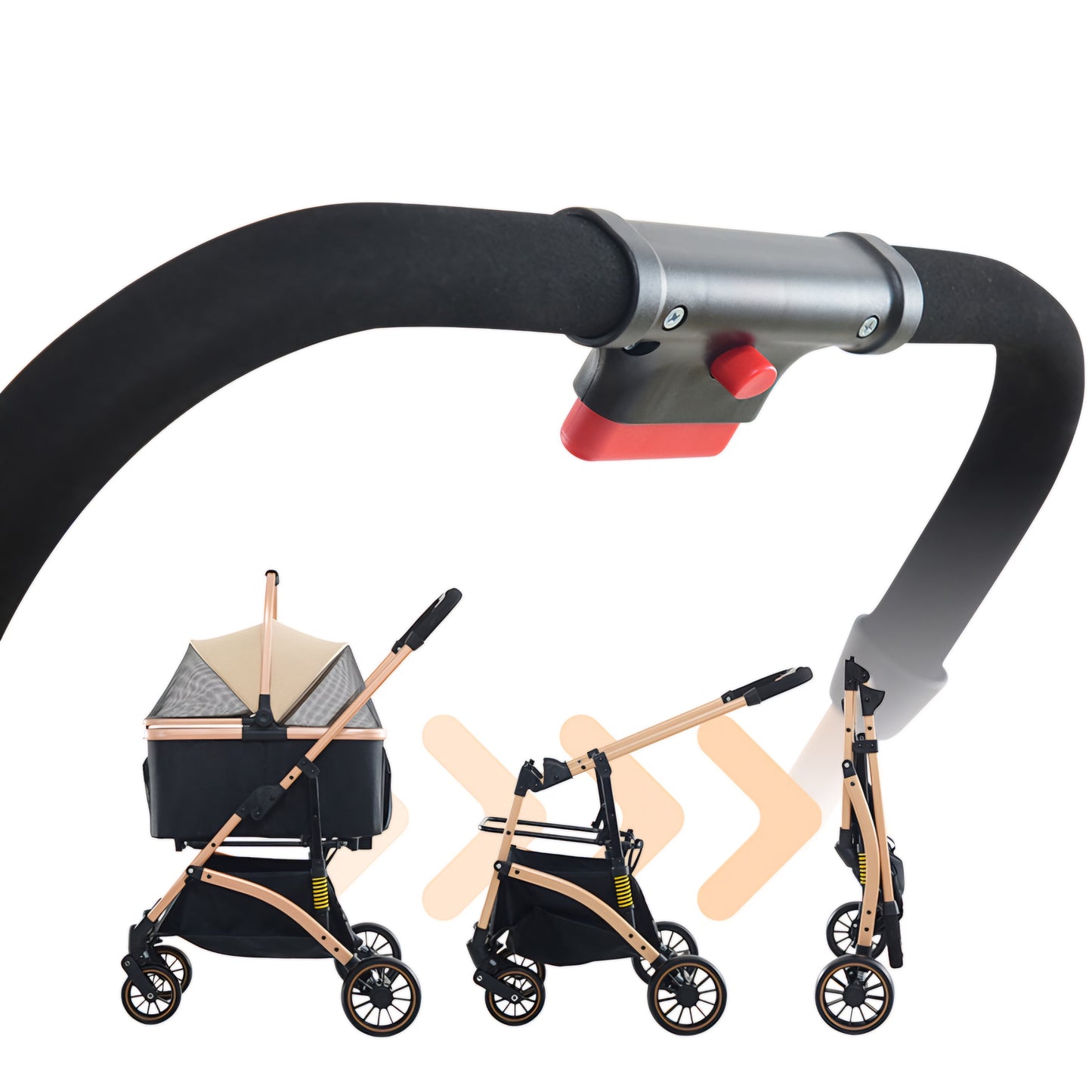 2-in-1 Foldable Aluminum Alloy Pet Stroller - Rose Gold