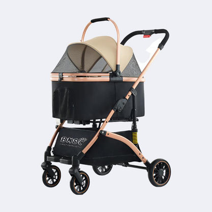 2-in-1 Foldable Aluminum Alloy Pet Stroller - Rose Gold