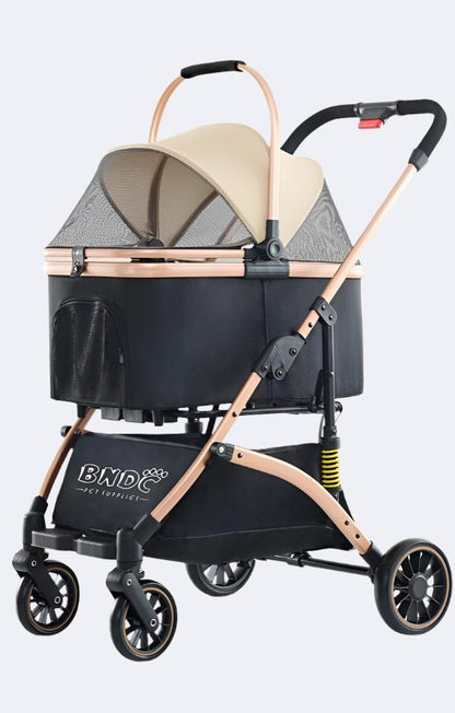 2-in-1 Foldable Aluminum Alloy Pet Stroller - Rose Gold