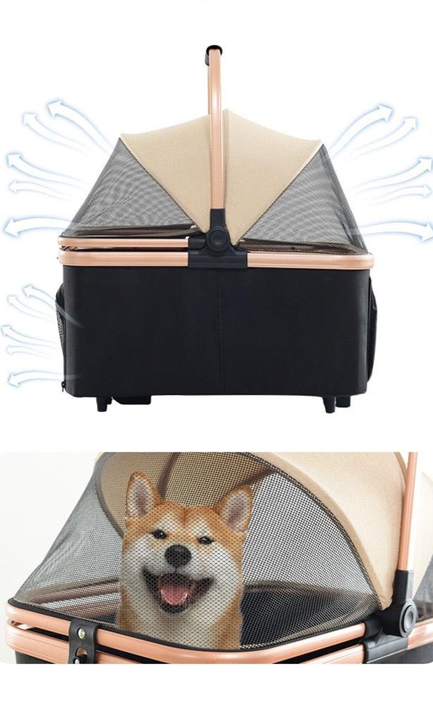 2-in-1 Foldable Aluminum Alloy Pet Stroller - Rose Gold