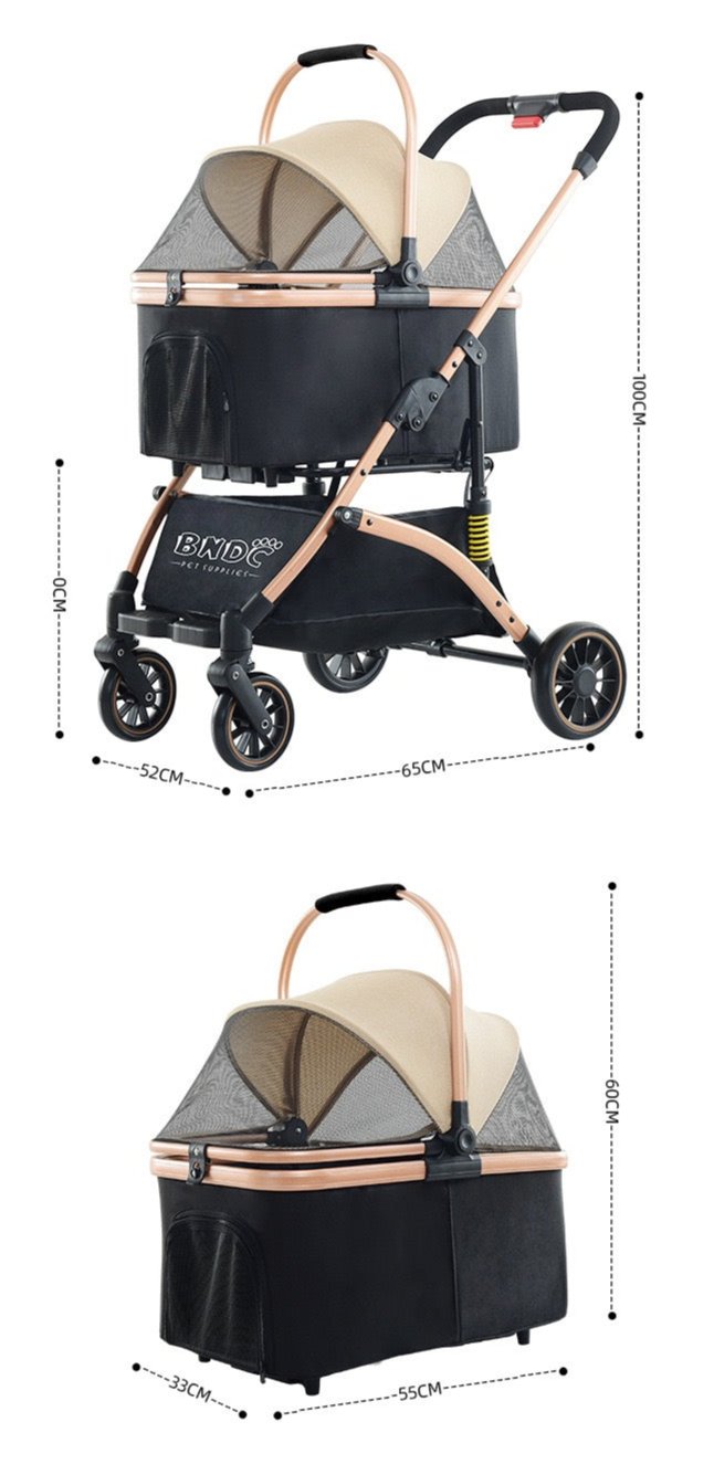 2-in-1 Foldable Aluminum Alloy Pet Stroller - Rose Gold